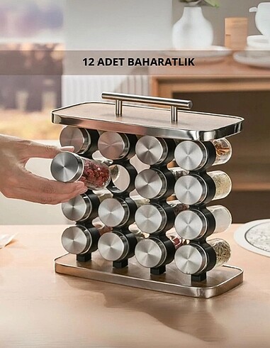 12 Adet Cam Baharatlık & Stand