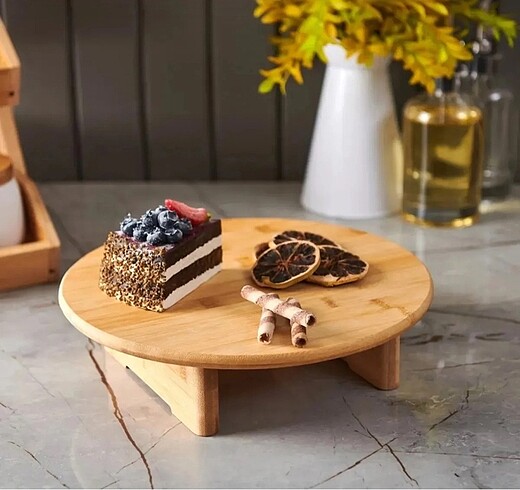 Bambu Ayaklı Yuvarlak Stand & Kesme Tahtası