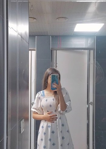 Beyaz Bağlama Desenli Midi Elbise - Görsel 2