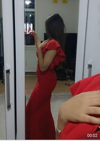 V Yaka Kırmızı Midi Kalem Elbise - Görsel 5