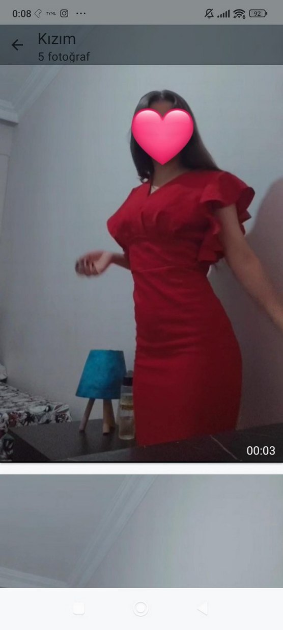 V Yaka Kırmızı Midi Kalem Elbise - Görsel 4