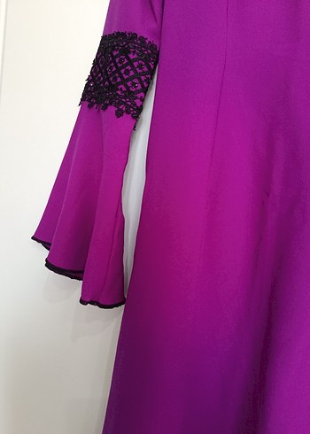 Mor V Yakalı Uzun Kollu Kadın Elbise - Görsel 2