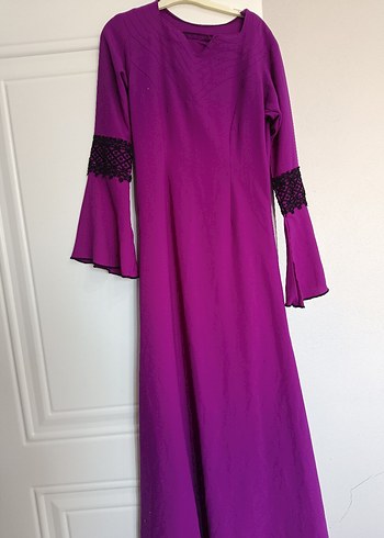 Mor V Yakalı Uzun Kollu Kadın Elbise - Görsel 4