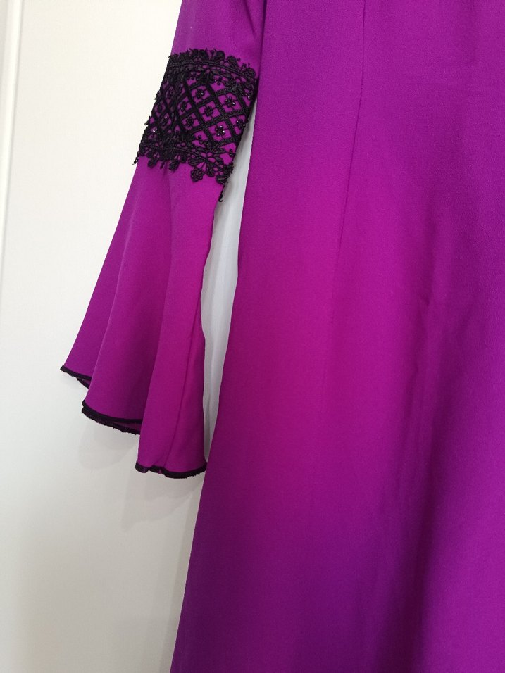 Mor V Yakalı Uzun Kollu Kadın Elbise - Görsel 2