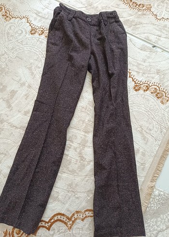 Düğmeli Kahverengi Kadın Yün Kumaş Pantolon - Görsel 3