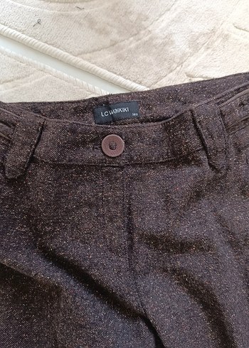 Düğmeli Kahverengi Kadın Yün Kumaş Pantolon - Görsel 4