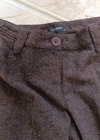 Düğmeli Kahverengi Kadın Yün Kumaş Pantolon - Görsel 2