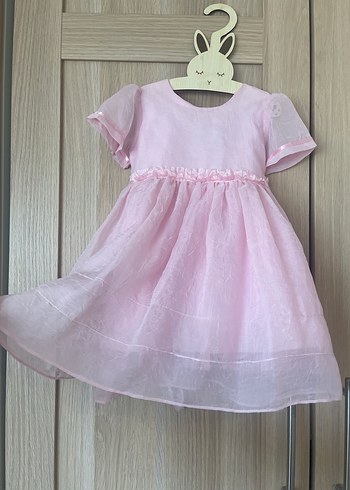 Koton Pembe Kız Çocuk Keten Nakışlı Elbise