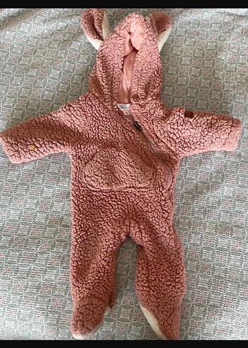Peluş Kapüşonlu Bebek Kız Tulumu