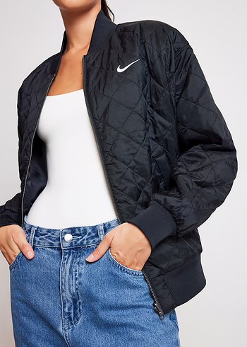 Nike çift taraflı Siyah Oversize Bomber Ceket - Görsel 4