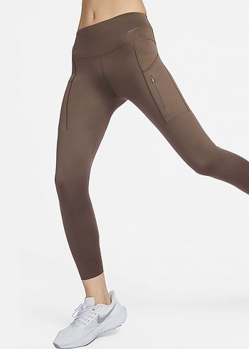 Nike go Fermuarlı Koyu Kahverengi Spor Tayt - Görsel 3