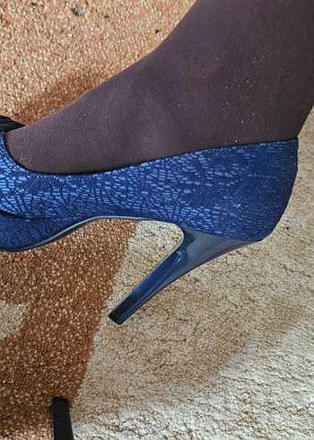 Kadın Lacivert Pileli Platform Topuklu Ayakkabı - Görsel 2