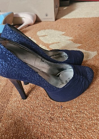 Kadın Lacivert Pileli Platform Topuklu Ayakkabı - Görsel 8