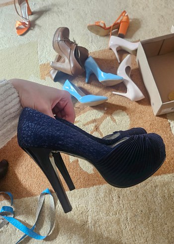 Kadın Lacivert Pileli Platform Topuklu Ayakkabı - Görsel 5