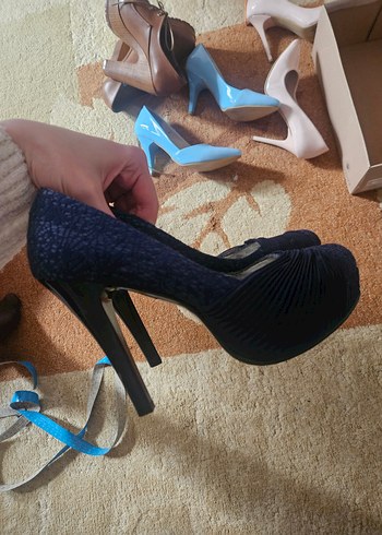 Kadın Lacivert Pileli Platform Topuklu Ayakkabı - Görsel 4