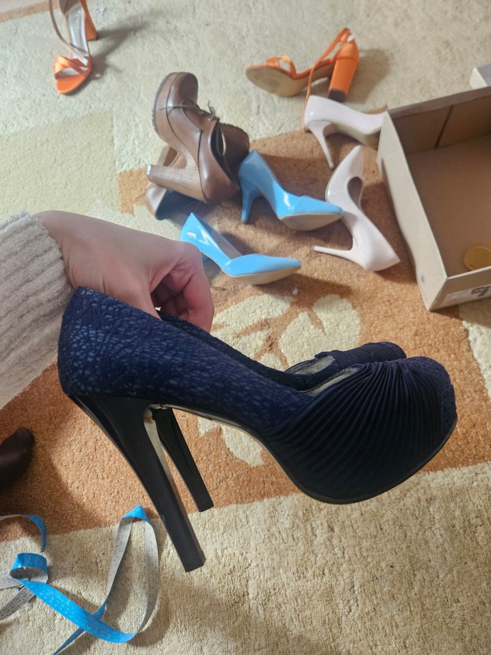 Kadın Lacivert Pileli Platform Topuklu Ayakkabı - Görsel 5