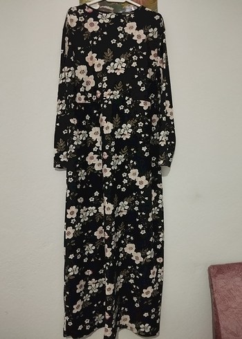 Siyah Çiçekli Uzun Bohem Elbise - Görsel 4