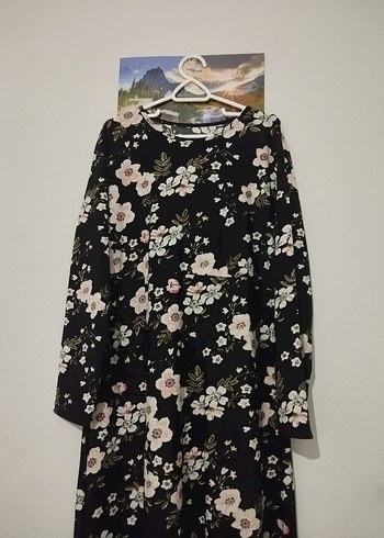 Siyah Çiçekli Uzun Bohem Elbise - Görsel 7