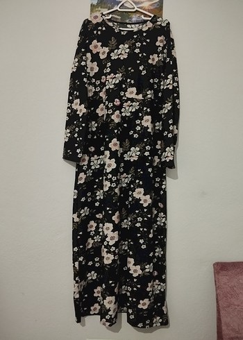 Siyah Çiçekli Uzun Bohem Elbise - Görsel 2