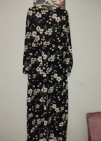 Siyah Çiçekli Uzun Bohem Elbise - Görsel 5