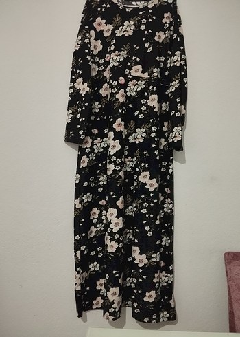 Siyah Çiçekli Uzun Bohem Elbise - Görsel 3