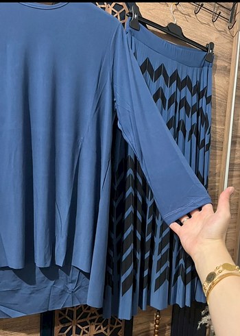 Kadın Mavi Uzun Kollu Pileli Tunik - Görsel 5