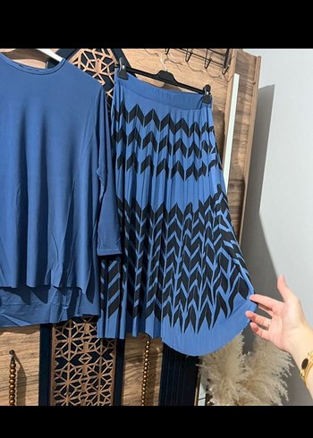 Kadın Mavi Uzun Kollu Pileli Tunik - Görsel 2