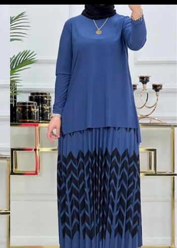 Kadın Mavi Uzun Kollu Pileli Tunik - Görsel 3