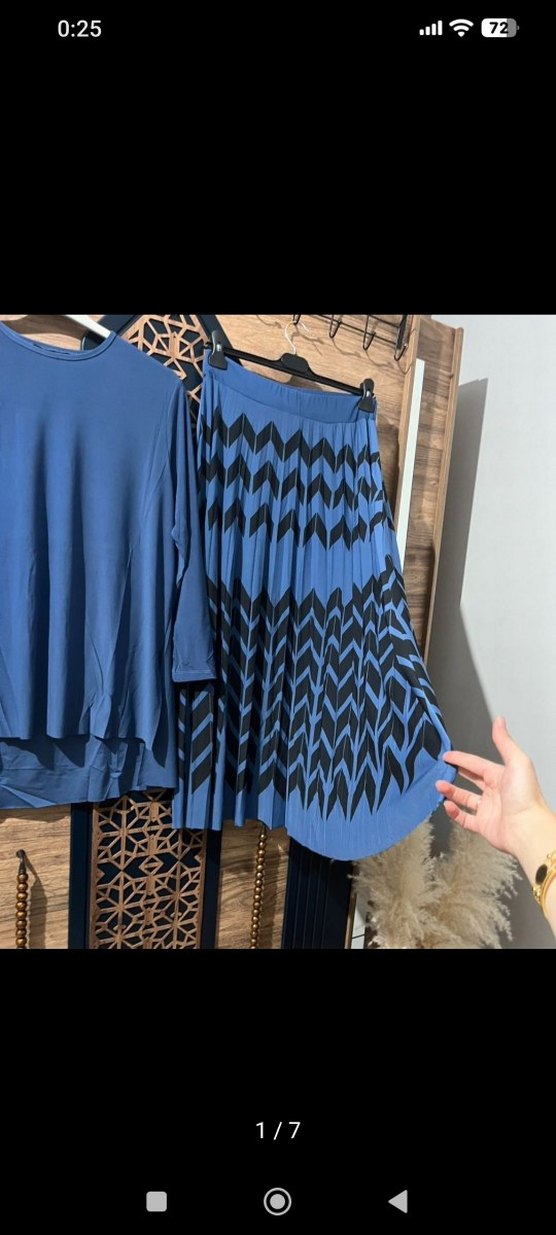 Kadın Mavi Uzun Kollu Pileli Tunik - Görsel 2