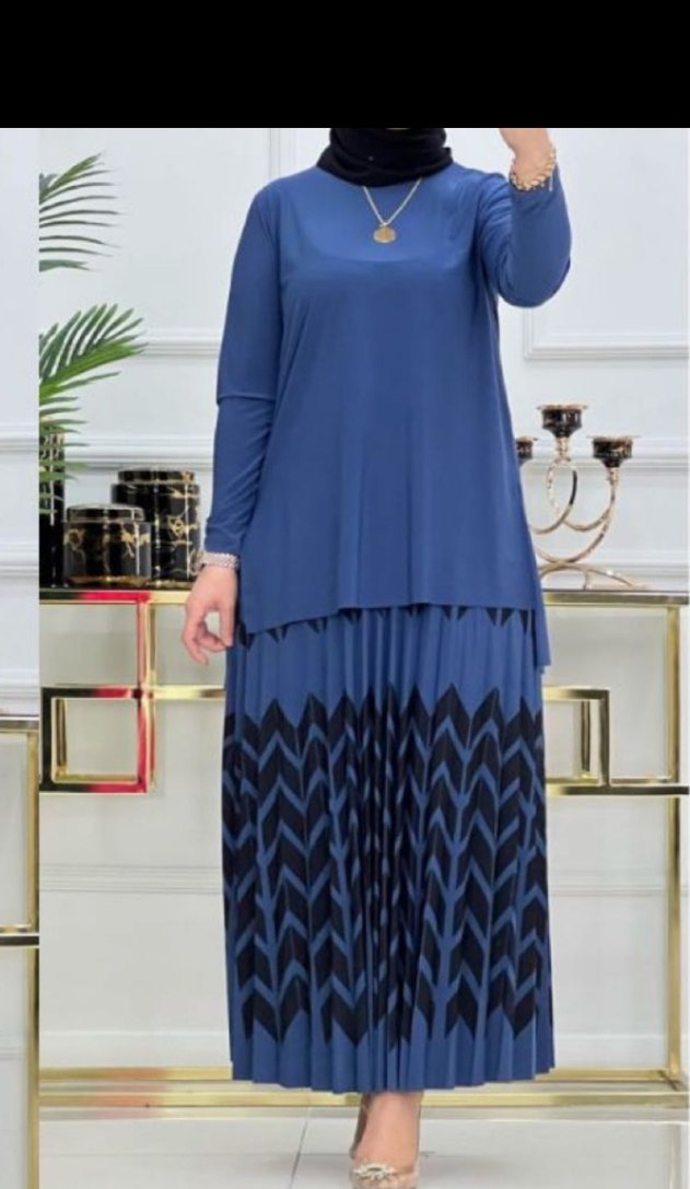 Kadın Mavi Uzun Kollu Pileli Tunik - Görsel 3