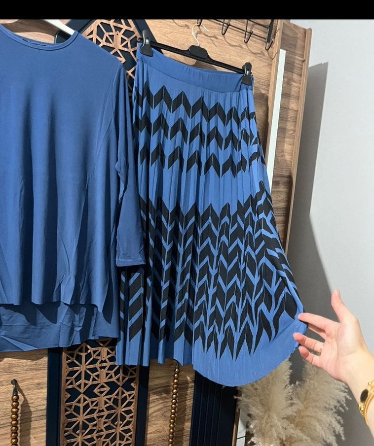 Kadın Mavi Uzun Kollu Pileli Tunik - Görsel 4