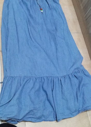 Kadın Mavi Uzun Volanlı Denim Etek