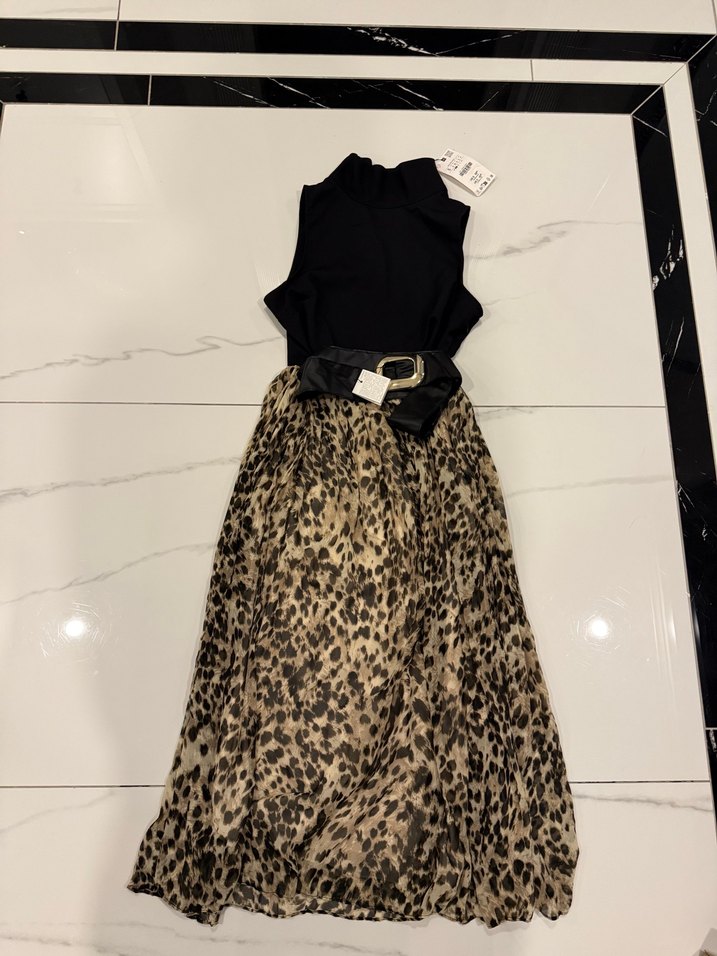 Leopar Desenli Kemerli Uzun Etek - Görsel 4