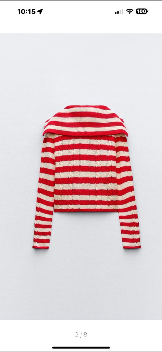 Kırmızı Çizgili Örgü Mini Kadın Ceket - Görsel 2