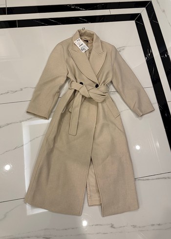 Kuşaklı Bej Uzun Kaban - Görsel 5