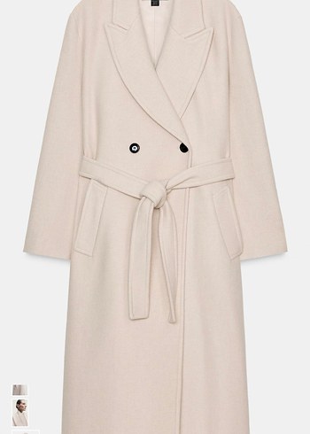 Kuşaklı Bej Uzun Kaban - Görsel 2