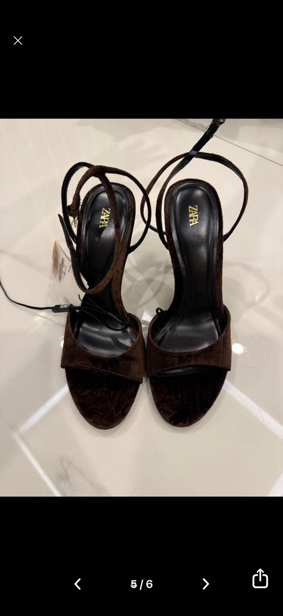 Kahverengi Süet Stiletto Kemerli Topuklu - Görsel 4