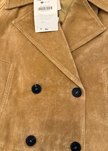 Düğmeli Bej Süet Kadın Ceket - Görsel 6