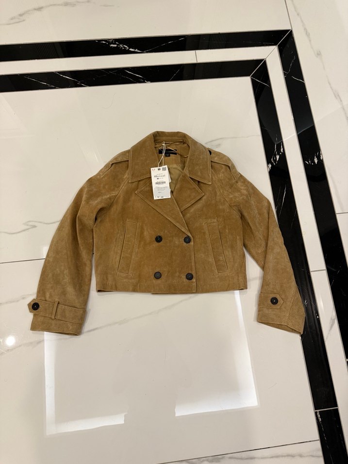 Düğmeli Bej Süet Kadın Ceket - Görsel 5