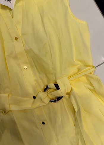 Sarı Kemerli Kolsuz Uzun Keten Elbise - Görsel 7