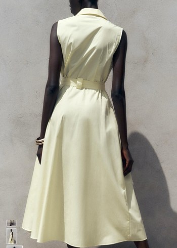 Sarı Kemerli Kolsuz Uzun Keten Elbise - Görsel 2