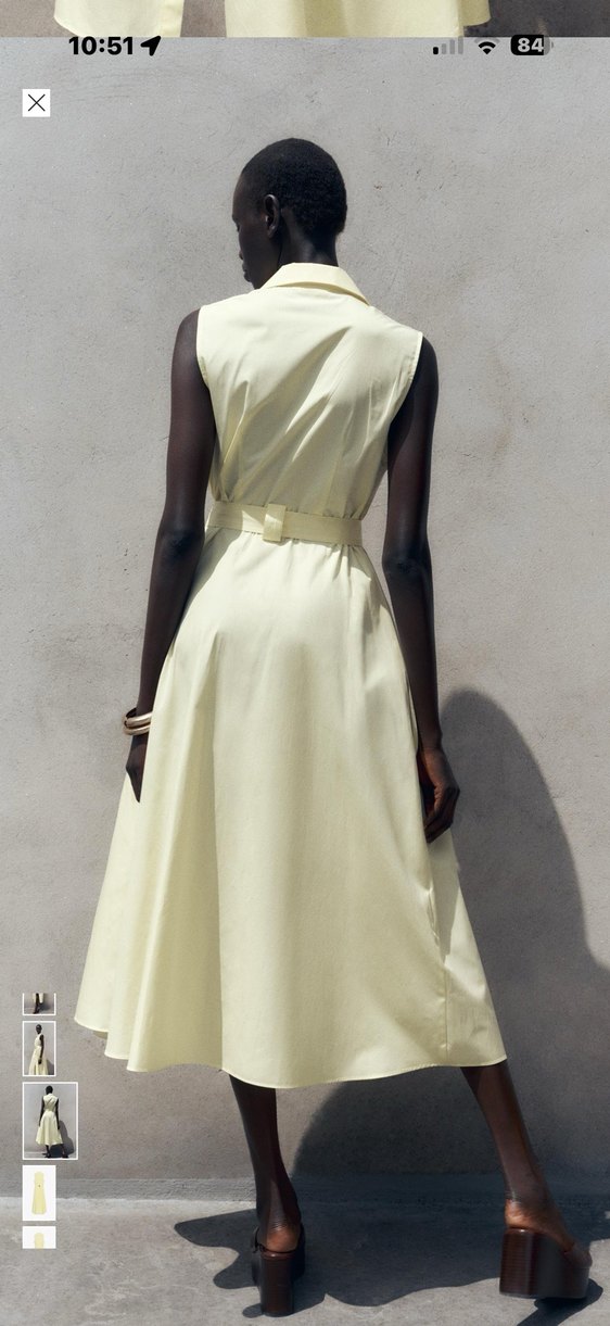 Sarı Kemerli Kolsuz Uzun Keten Elbise - Görsel 2