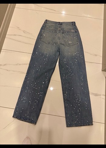Kadın Mavi Bol Kesim Denim Pantolon - Görsel 8