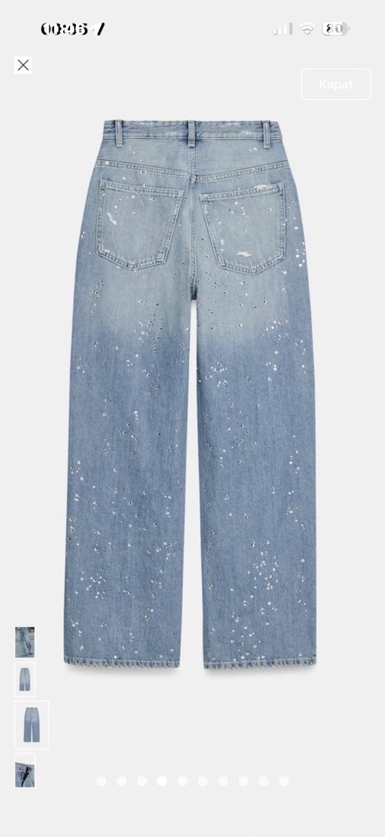 Kadın Mavi Bol Kesim Denim Pantolon - Görsel 4