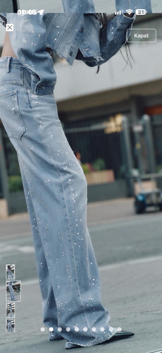 Kadın Mavi Bol Kesim Denim Pantolon - Görsel 2