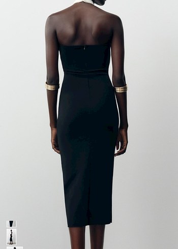 Uzun Siyah-Beyaz Drapeli Straplez Elbise - Görsel 2