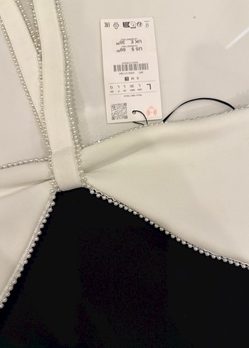 Uzun Siyah-Beyaz Drapeli Straplez Elbise - Görsel 6