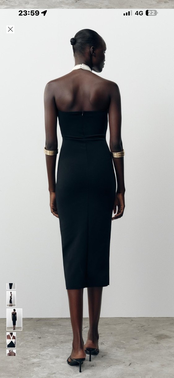 Uzun Siyah-Beyaz Drapeli Straplez Elbise - Görsel 2