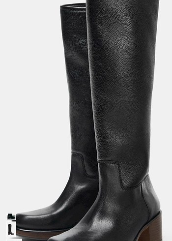 Kadın Siyah Deri Tokalı Dizüstü Bot - Görsel 3