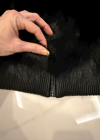 Siyah Peluş Kürk Detaylı Midi Mont - Görsel 8